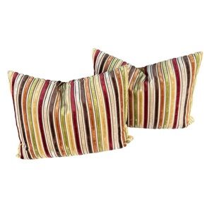 Pier 1 Imports Velvet Stripe Rectangular Pillow Set 19”x14.5” Down Insert Earthy